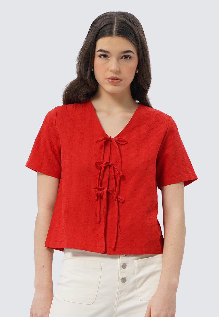 V-Neck Blouse with Front Tie