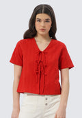 V-Neck Blouse with Front Tie