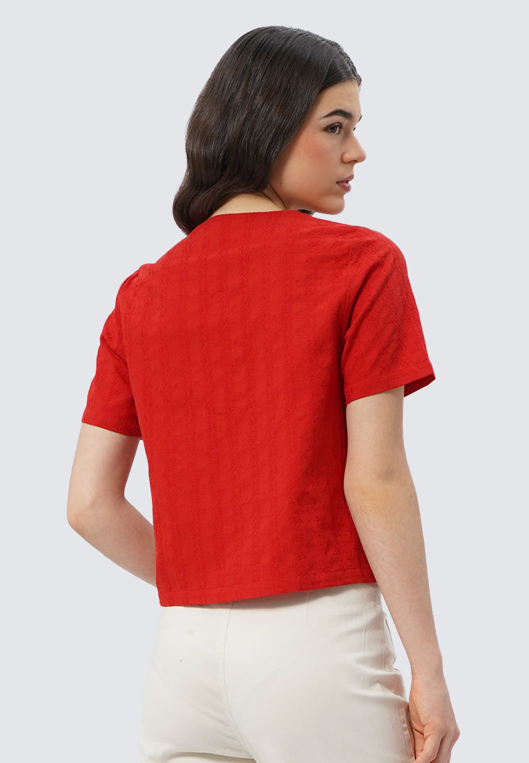 V-Neck Blouse with Front Tie