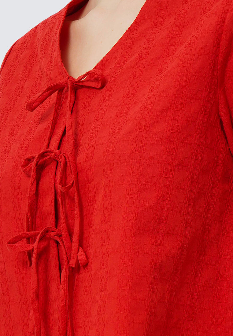 V-Neck Blouse with Front Tie