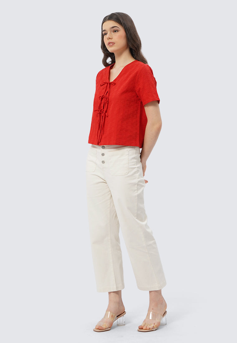 V-Neck Blouse with Front Tie