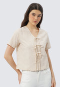 V-Neck Blouse with Front Tie