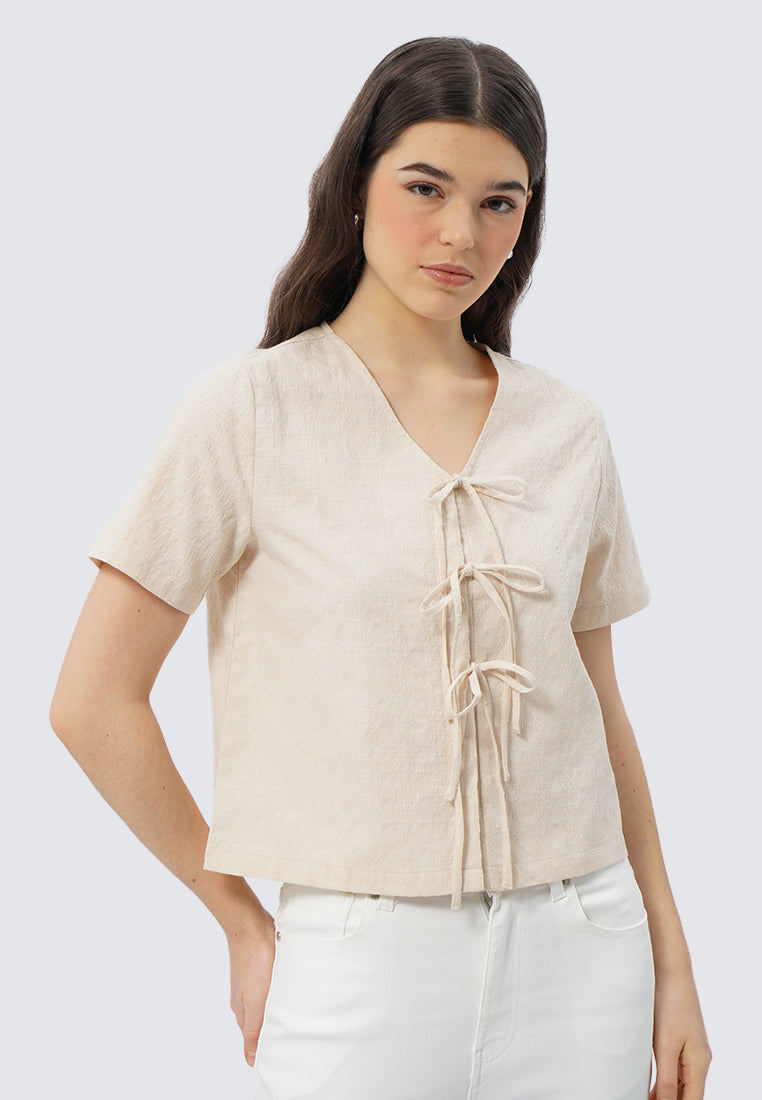 V-Neck Blouse with Front Tie