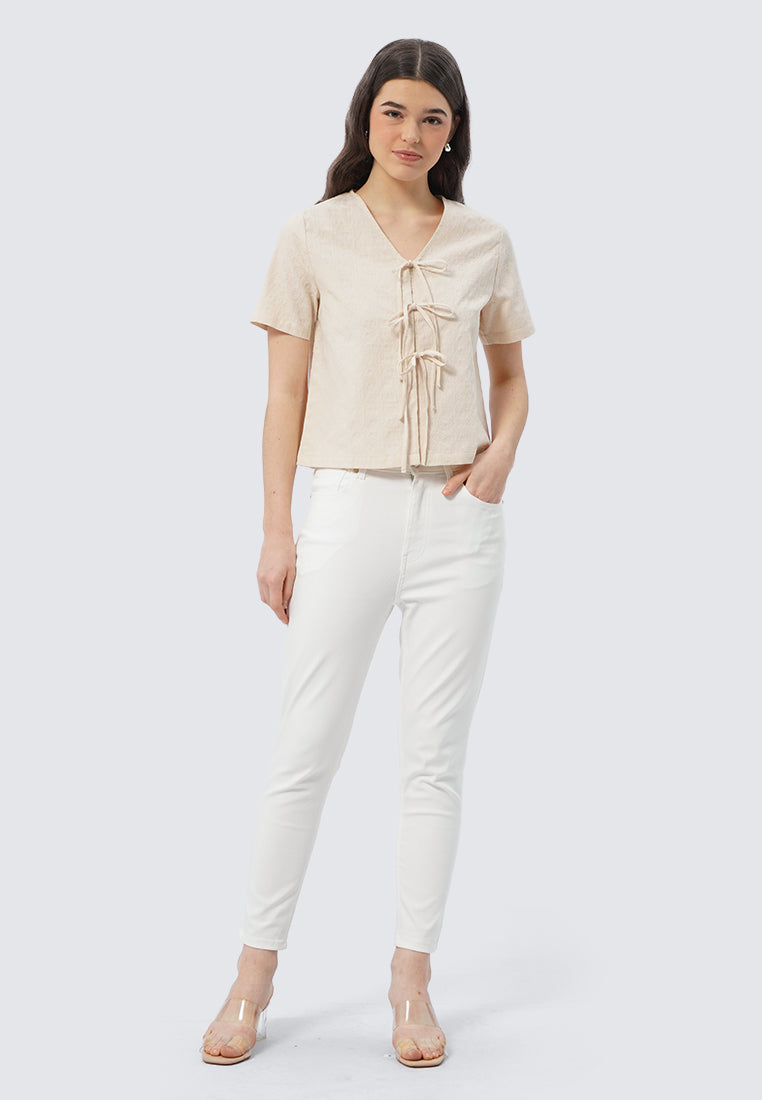 V-Neck Blouse with Front Tie