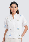 V-Neck Short Sleeve Embroidered Blouse