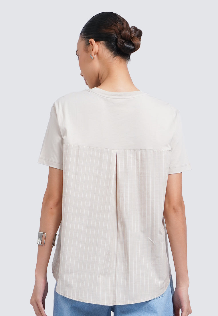 Short Sleeve Top with Contrast Fabric