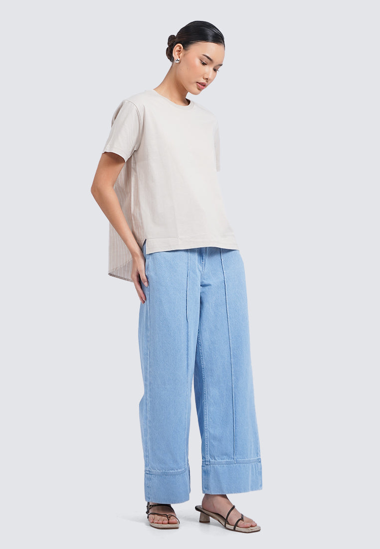 Short Sleeve Top with Contrast Fabric
