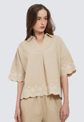 Contrast Embroidery Blouse
