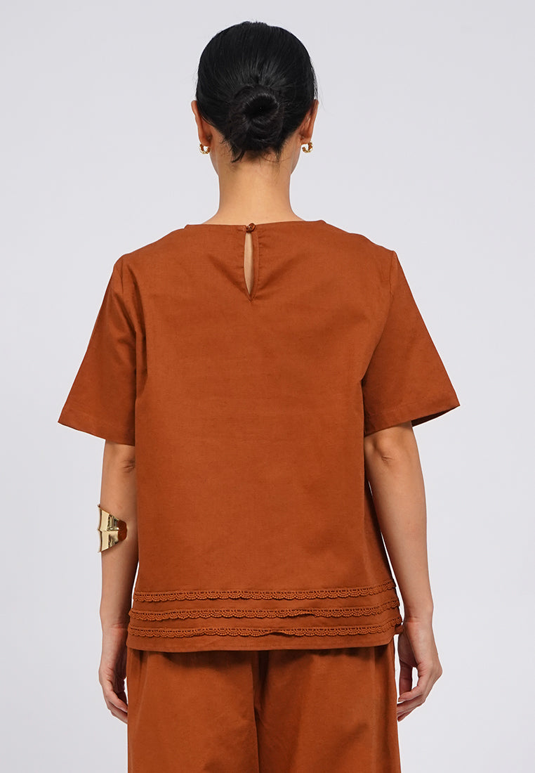 Linen Blend Short Sleeve Blouse