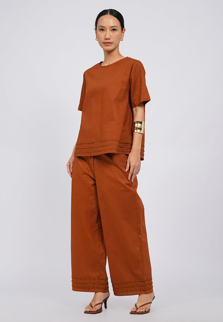 Linen Blend Short Sleeve Blouse