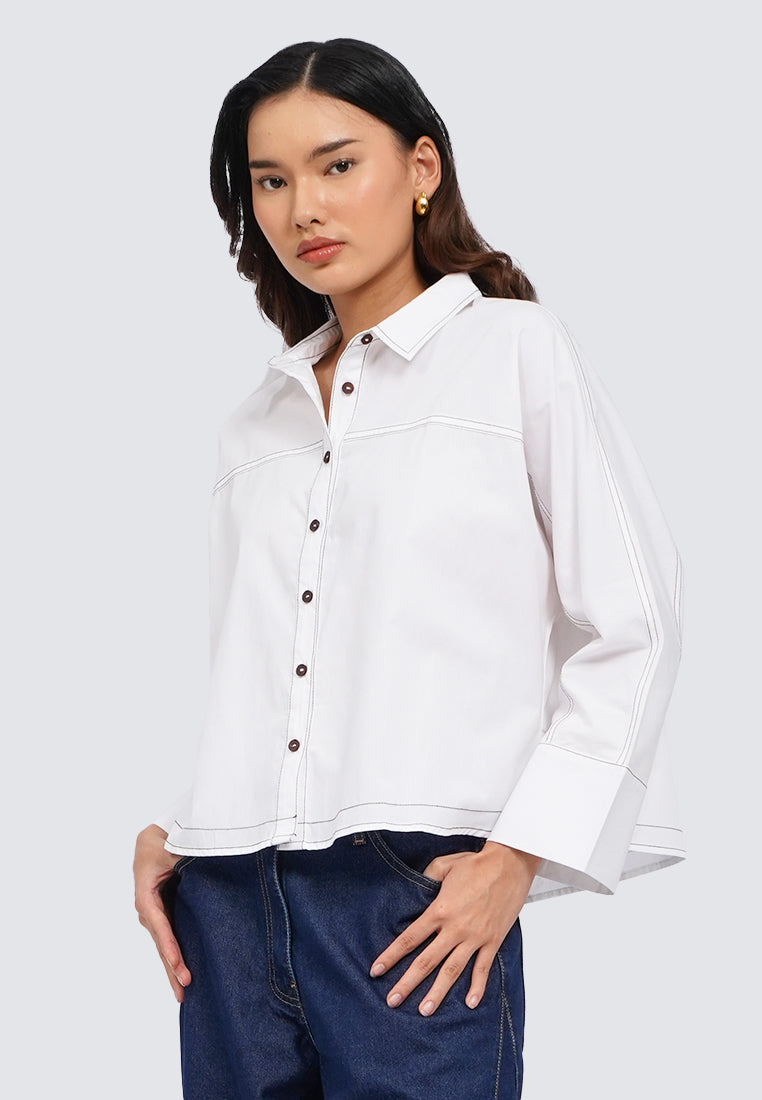 Contrast Stitch Long Sleeve Blouse
