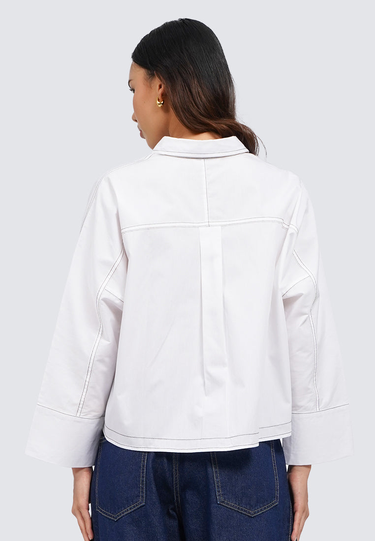 Contrast Stitch Long Sleeve Blouse