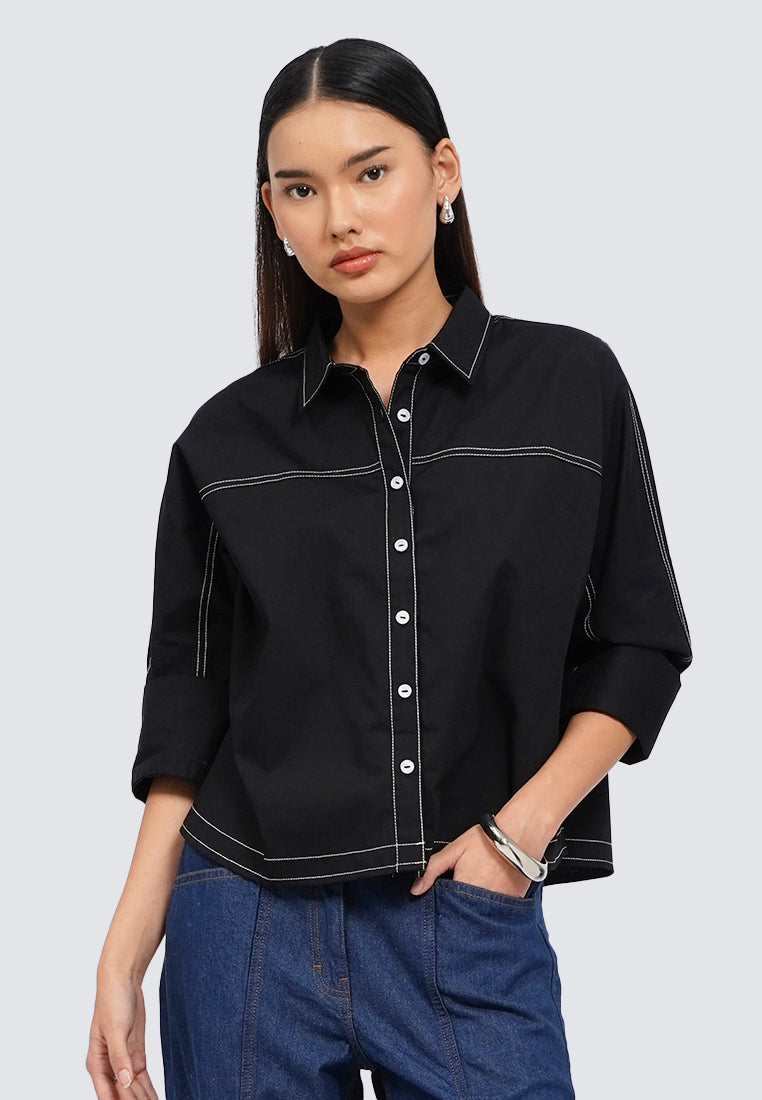 Contrast Stitch Long Sleeve Blouse