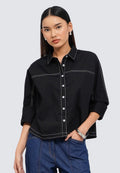 Contrast Stitch Long Sleeve Blouse