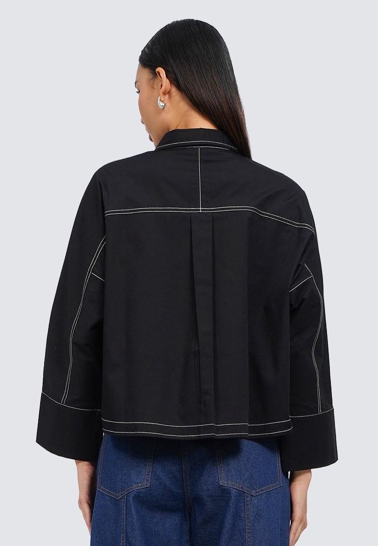 Contrast Stitch Long Sleeve Blouse