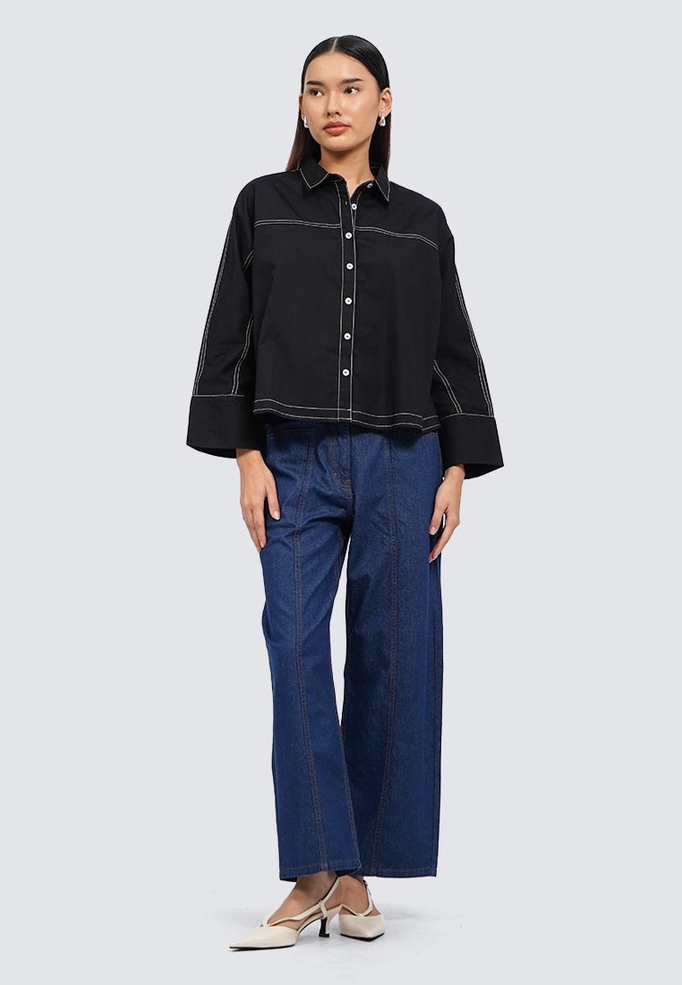 Contrast Stitch Long Sleeve Blouse