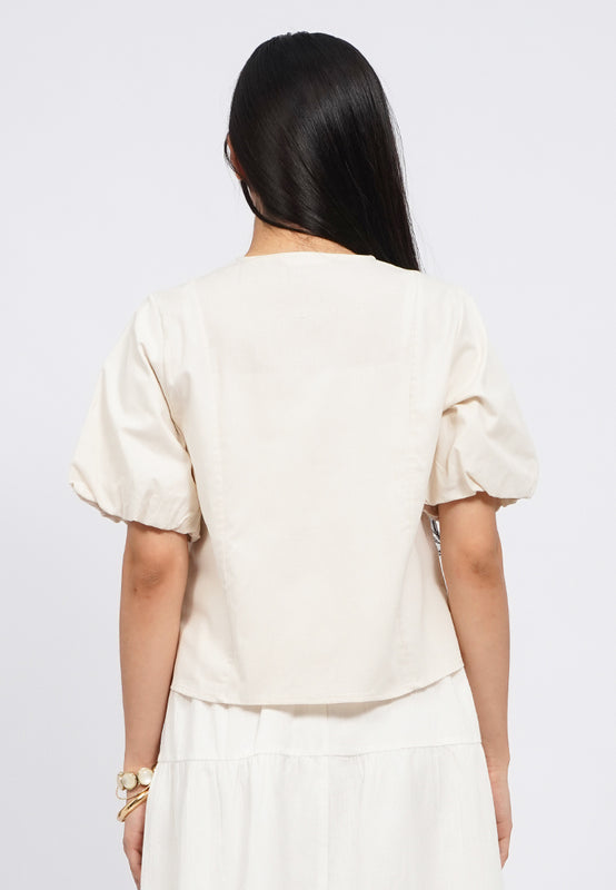 V-Neck Scalloped Short Sleeve Blouse