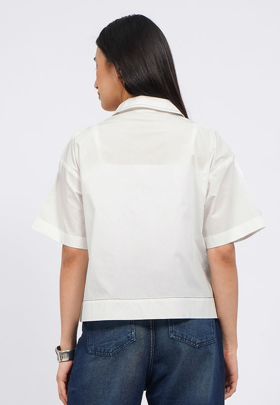 Contrast Stitch Short Sleeve Crop Blouse