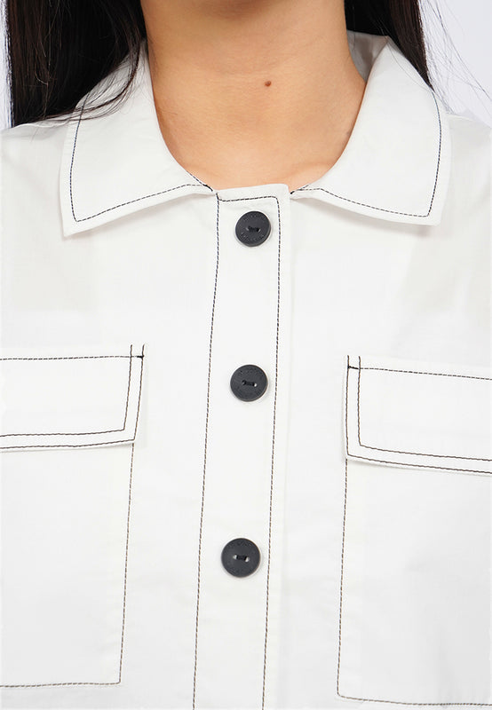 Contrast Stitch Short Sleeve Crop Blouse