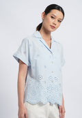 Eyelet Short Sleeve Loose Blouse