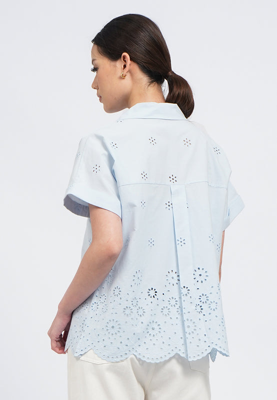 Eyelet Short Sleeve Loose Blouse