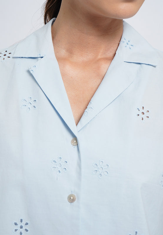 Eyelet Short Sleeve Loose Blouse