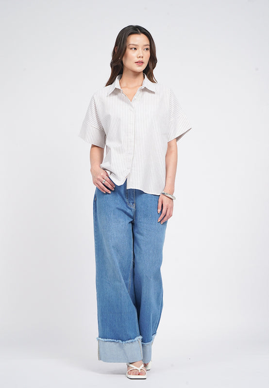 Short Sleeves Stripes Blouse