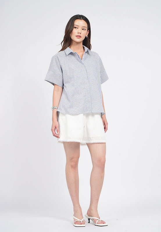Short Sleeves Stripes Blouse