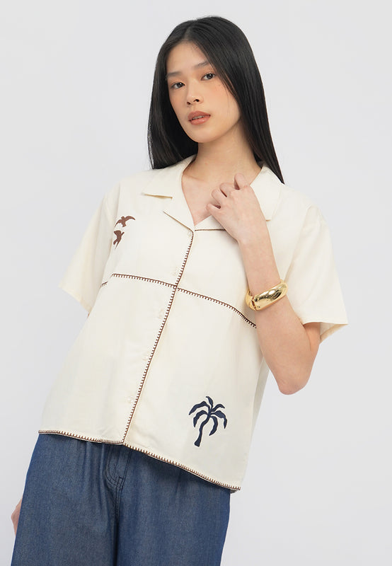 Contrast Embroidered Boxy Blouse