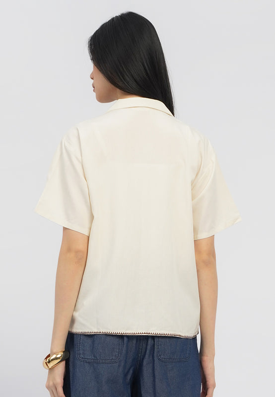 Contrast Embroidered Boxy Blouse