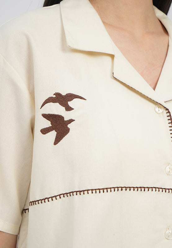 Contrast Embroidered Boxy Blouse