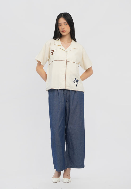 Contrast Embroidered Boxy Blouse