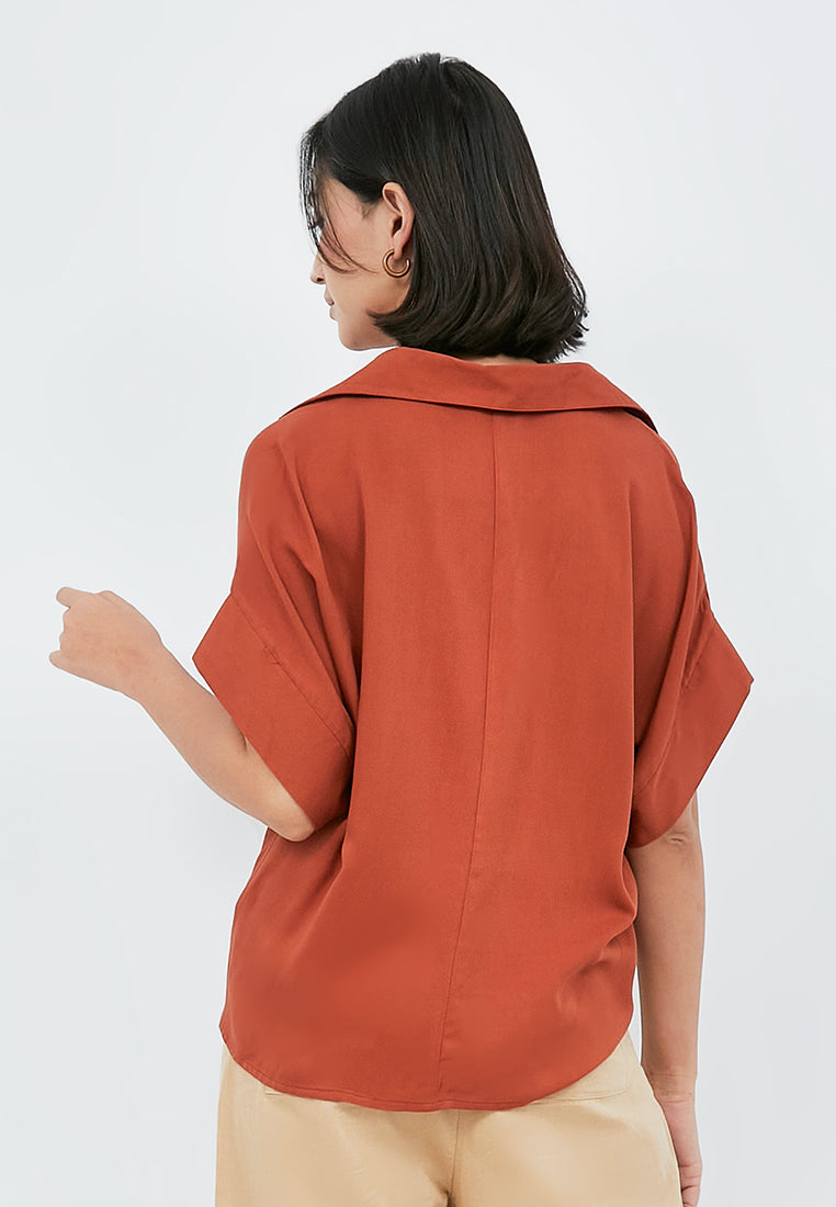 Short Sleeve Blouse with Pleat Details