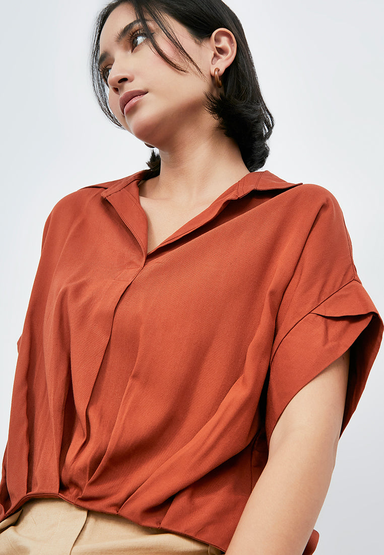 Short Sleeve Blouse with Pleat Details