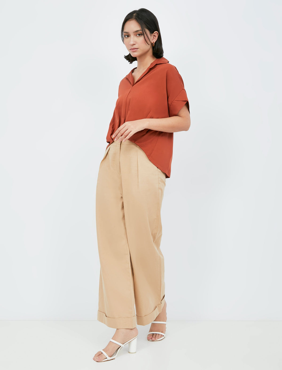 Short Sleeve Blouse with Pleat Details