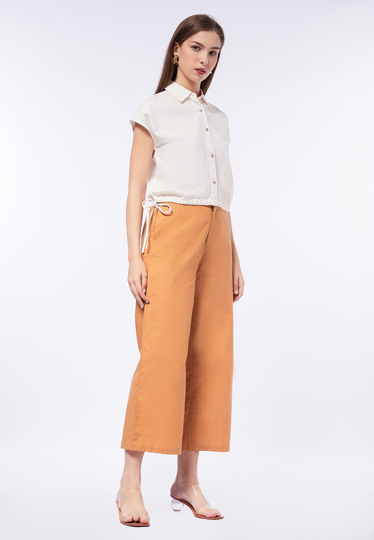 Crop Blouse with Drawstring Waist