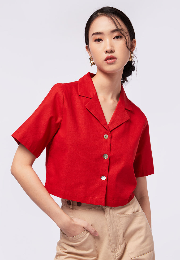 Tailored Collar Short Sleeve Blouse