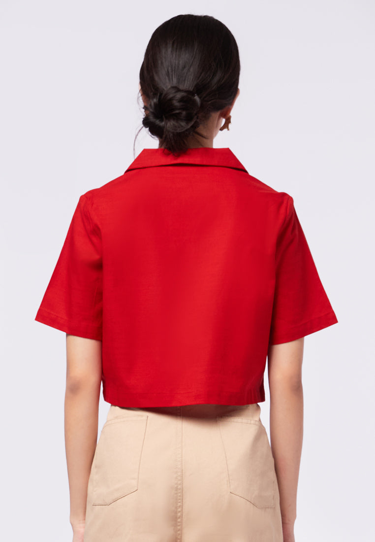 Tailored Collar Short Sleeve Blouse