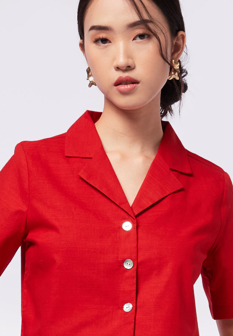 Tailored Collar Short Sleeve Blouse
