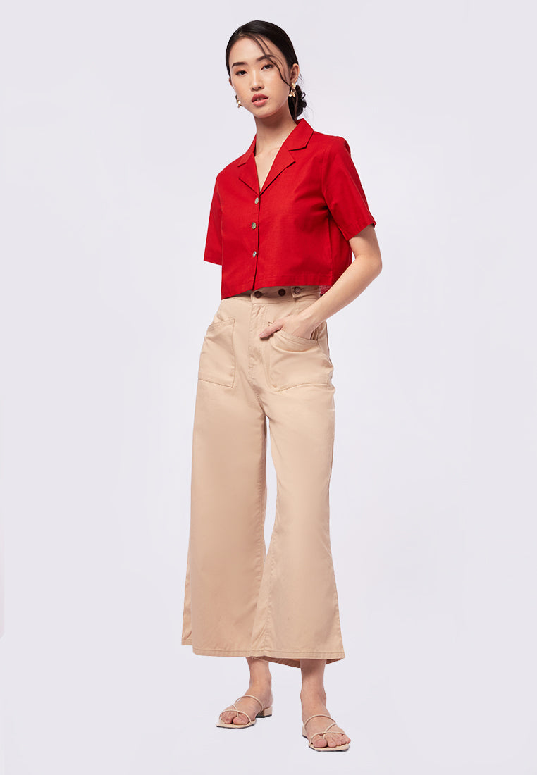 Tailored Collar Short Sleeve Blouse