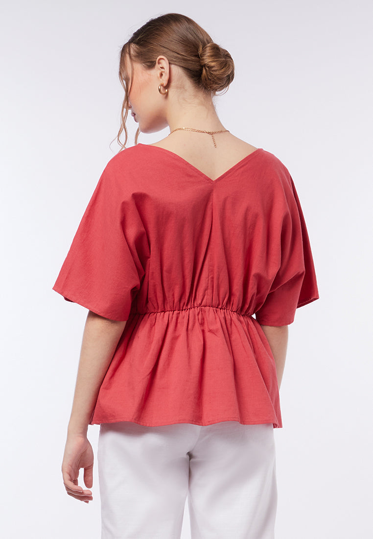 V-Neck Blouse with Elastic Waist