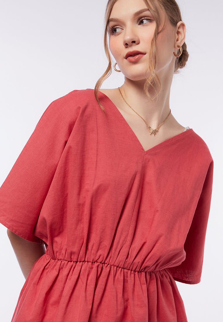 V-Neck Blouse with Elastic Waist