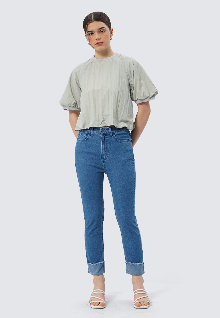 Short Sleeve Parachute Top with Rib