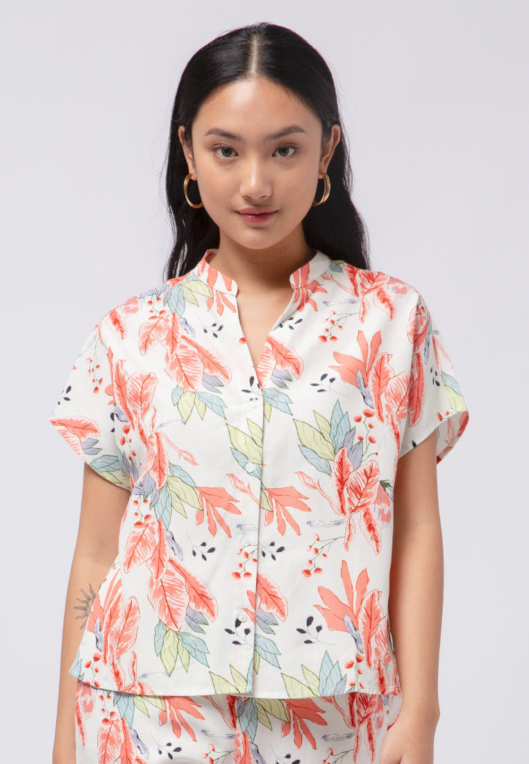 Printed Short Sleeve Lounge Blouse