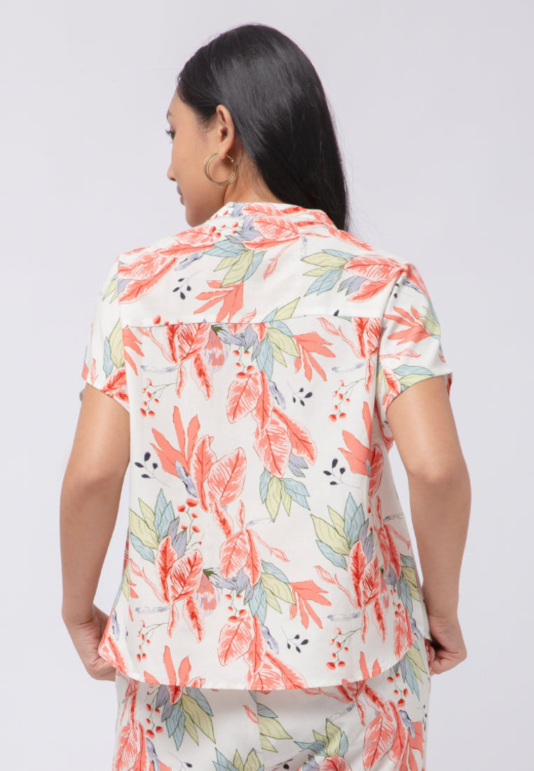 Printed Short Sleeve Lounge Blouse