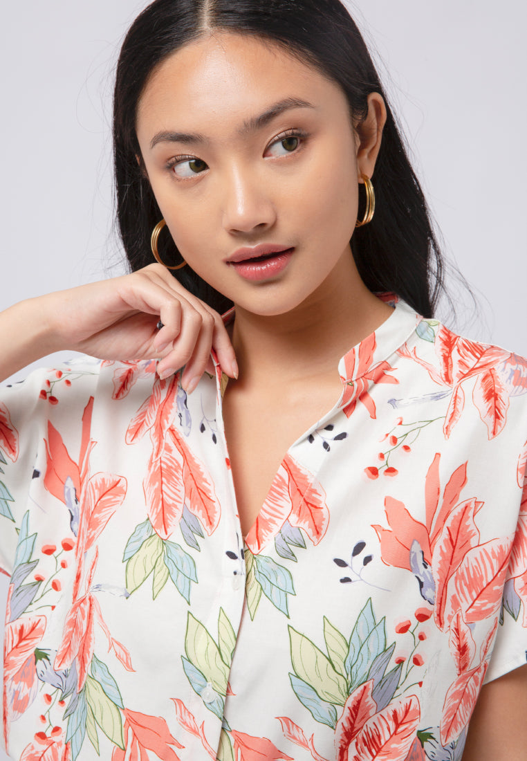 Printed Short Sleeve Lounge Blouse