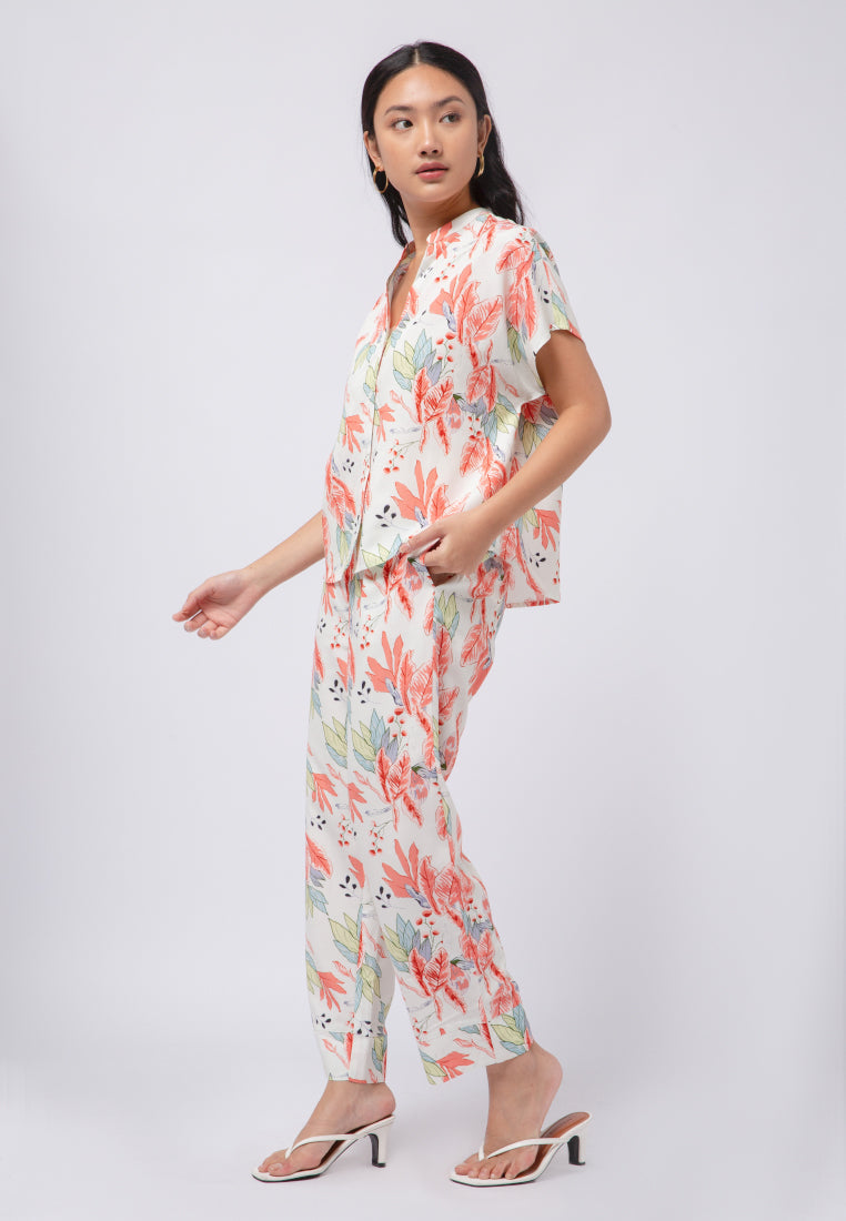 Printed Short Sleeve Lounge Blouse