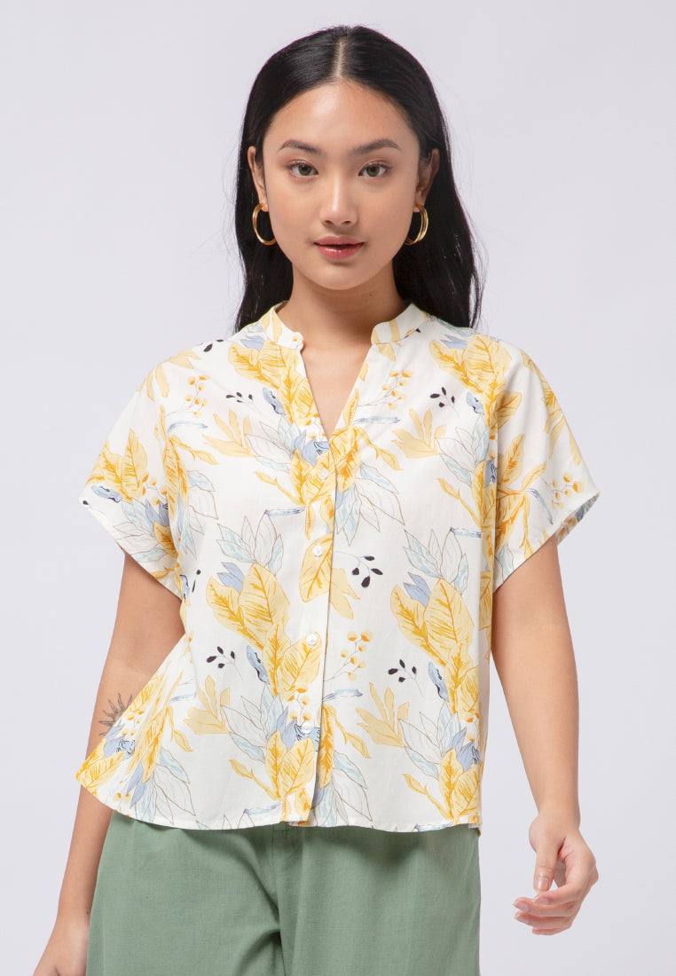 Printed Short Sleeve Lounge Blouse