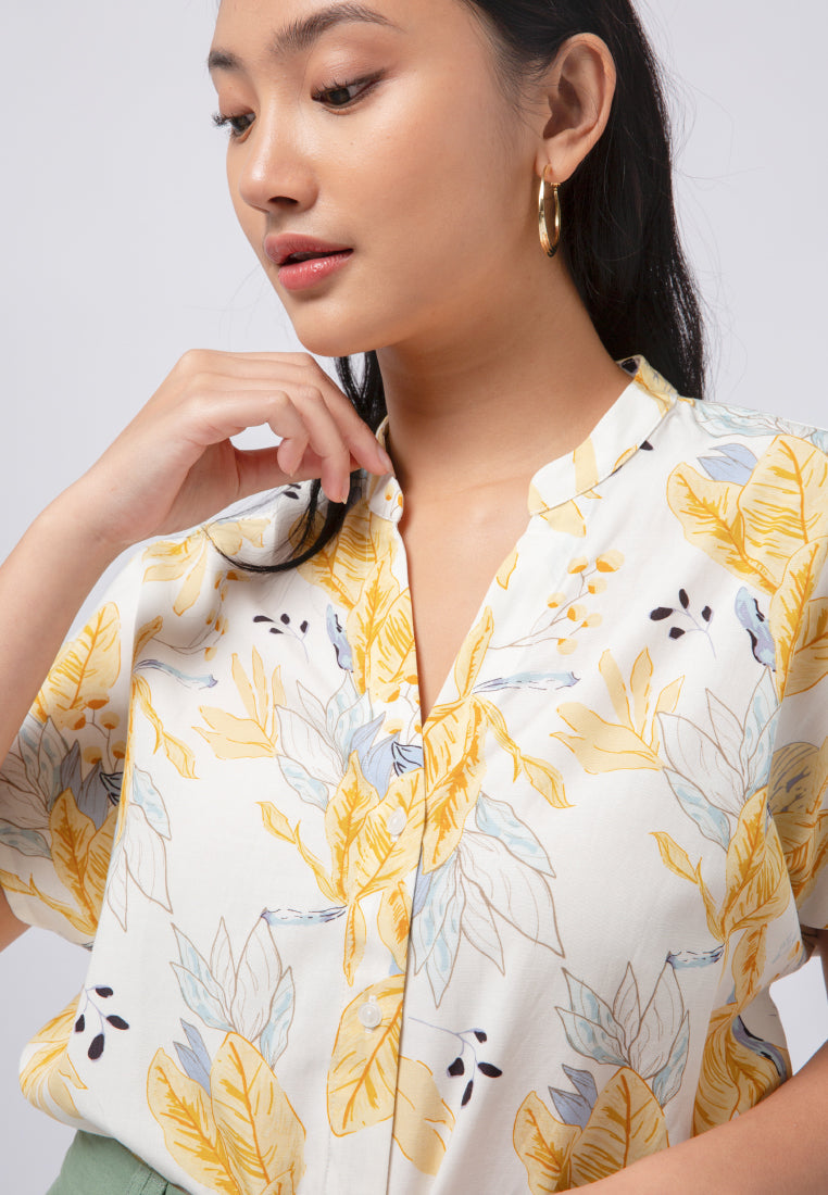 Printed Short Sleeve Lounge Blouse