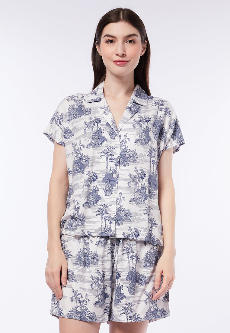 Short Sleeve Printed Lounge Blouse